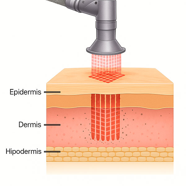 CO2 fraccionado: columnas térmicas que estimulan remodelado de colágeno.